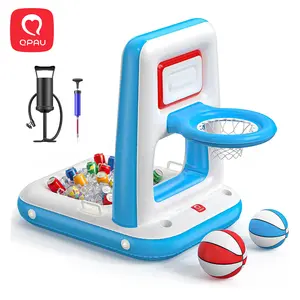 QPAU Pool Basketball Hoop with Built-in Cooler, 42" Heavy Duty Poolside & Floating Basketball Hoop for Inground and Above Ground Pools, Inflatable Water Basketball Set with 2 Balls, Pumps and Anchors