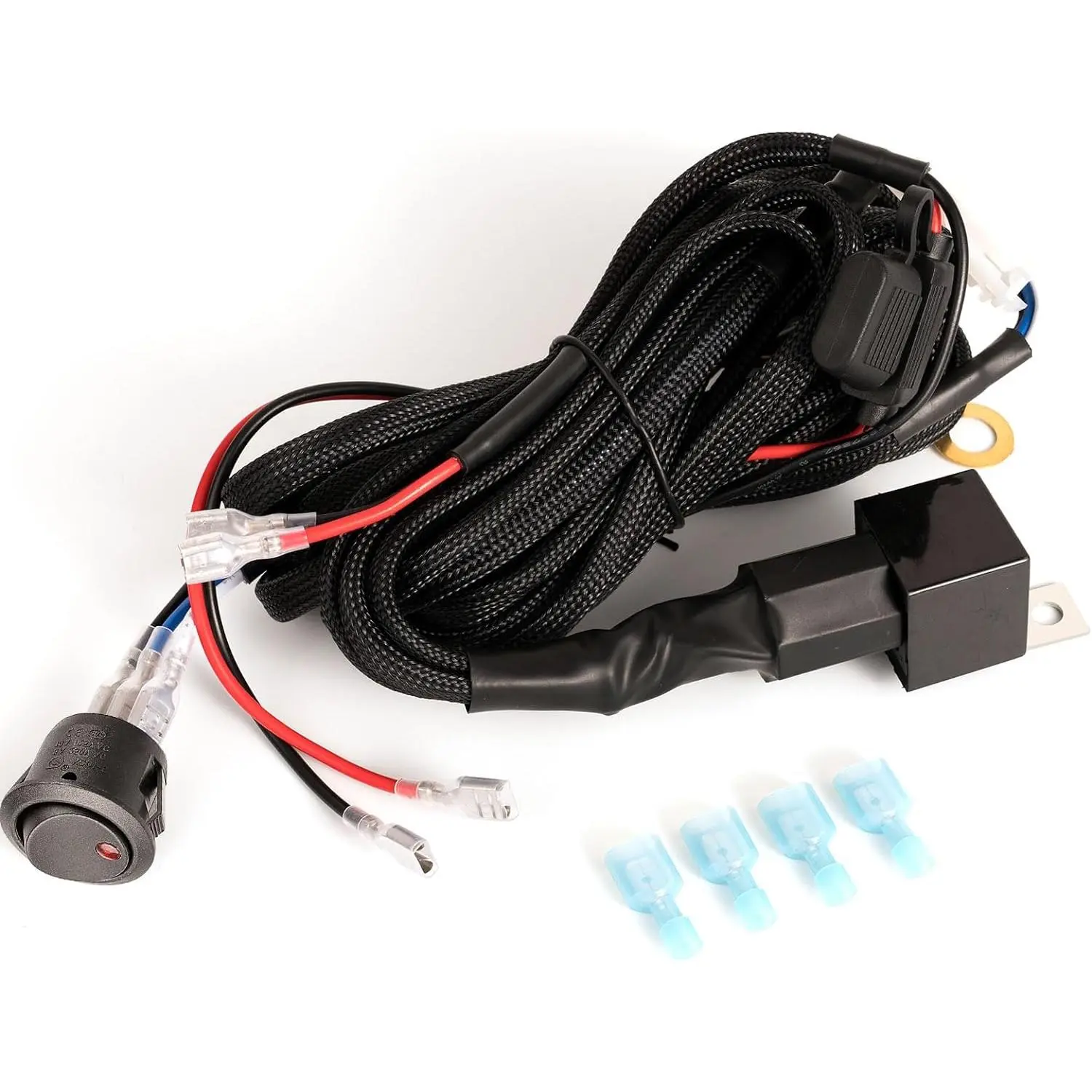 2-Lead Automotive Wiring Harness Kit with 12V 40A Power Relay, Blade Fuse – Lighted Accessory for Offroad Trucks’ LED Light Bars, Charging Needs, 12V 40A Relay