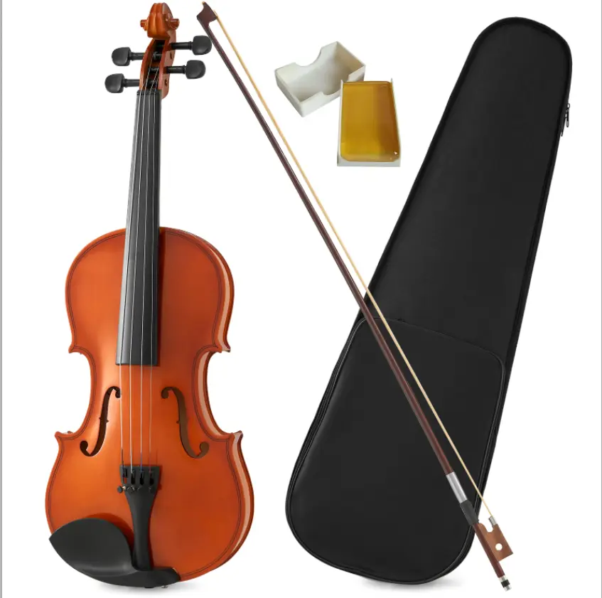 4/4 Size Novice Wood Violin Outfit, Precisely Tuned Strings, Durable Lightweight Design, Rich Stable Sound, Smooth Gloss Finish, Ready to Play, Ideal Musical Gift for Music Lovers on Holidays/Birthdays, Combination