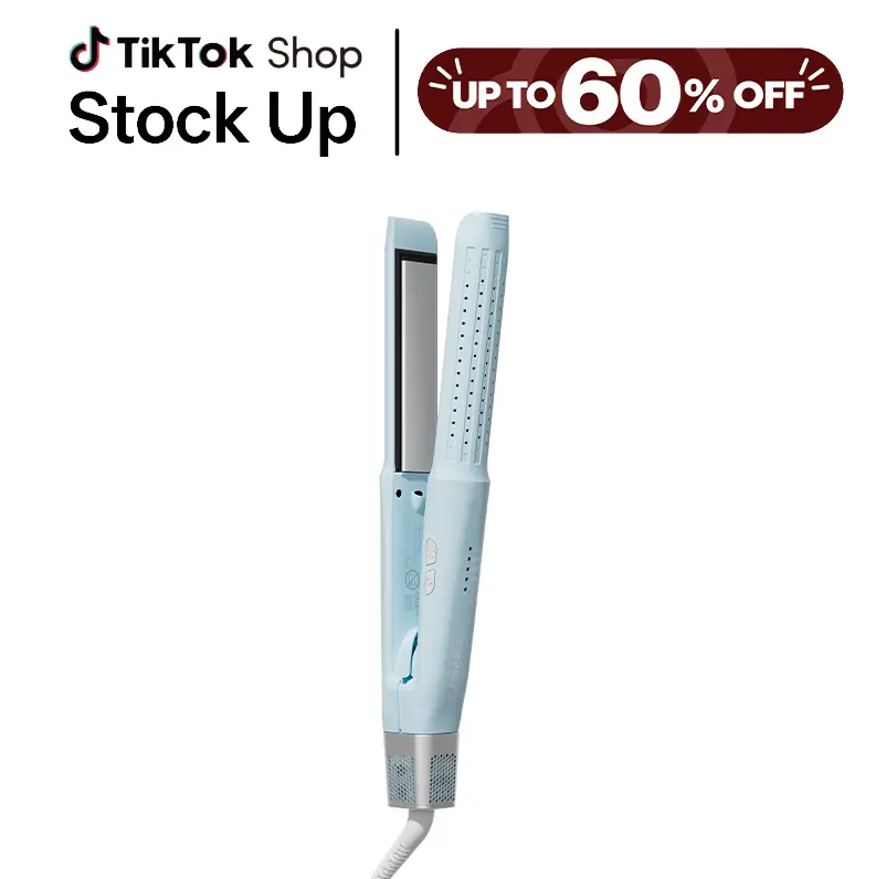 Tideway Glacier 2-in-1 Plug Powered Hair Styling Tool - Heated Curler, Ionic Technology, Extra Wide Heating Plate, 360° Cool Air Styler, 4 Heat Settings, Lightweight Travel Device for All Hair Types to Tame Frizz
