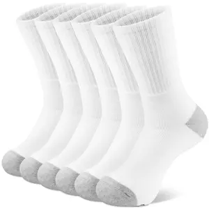 NevEND 6 Pairs Men and Women Cotton Crew Socks Athletic Lightweight Running Sports with Thick Cushioned White Black