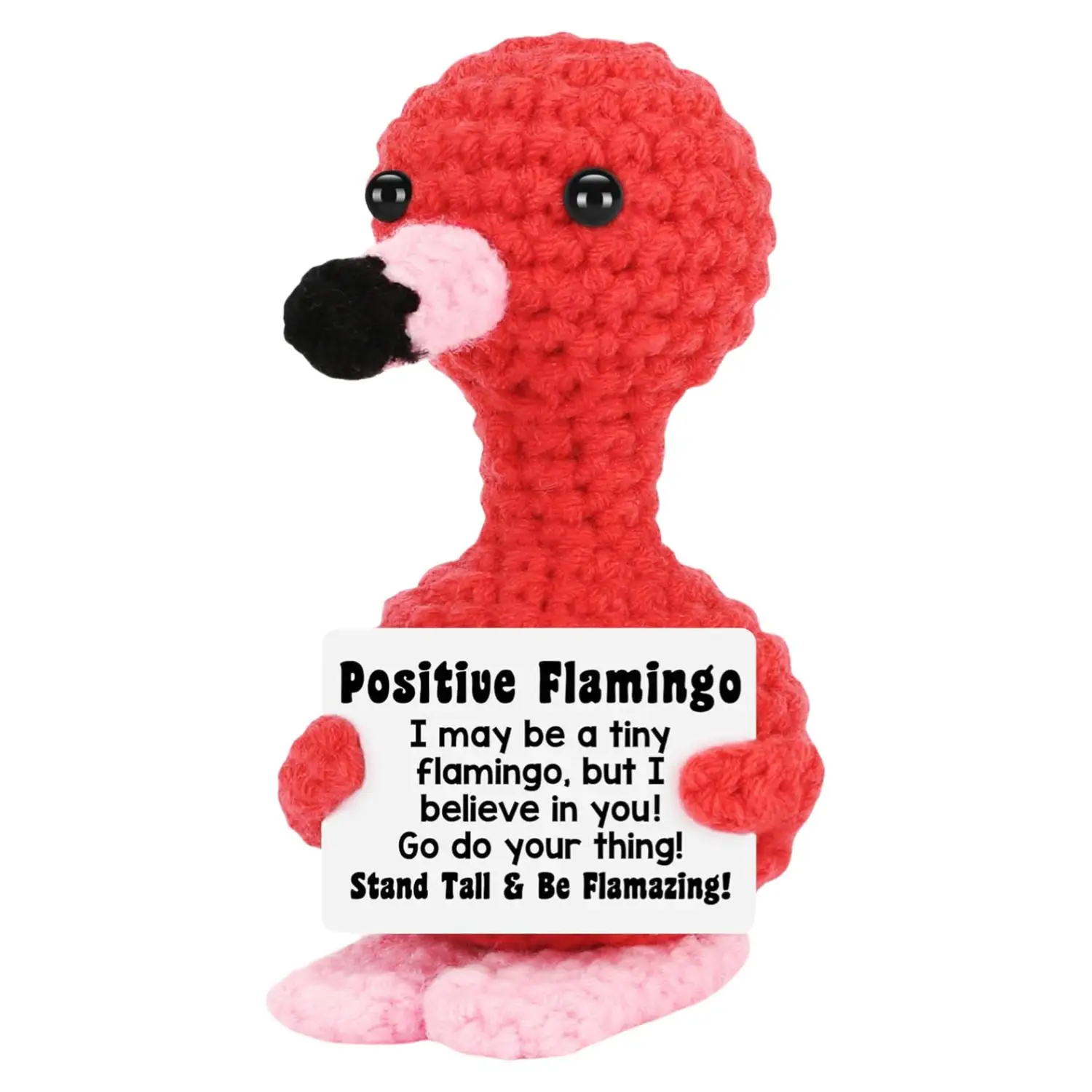 Mini Positive Crochet Flamingo, Cute Handmade Emotional Support Flamingo with Positive Card, Decoration and Encouragement Gifts, Stuffed Animal Plush