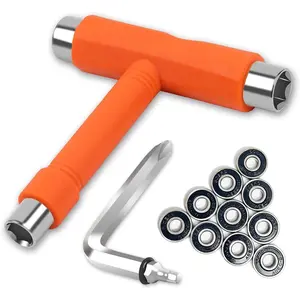 Skate Tool Kit All-in-One Skate T Tool Kit w/ 10pcs 608RS Bearings for Skateboard/Roller Skate/Quad Skate/Longboards(Orange)