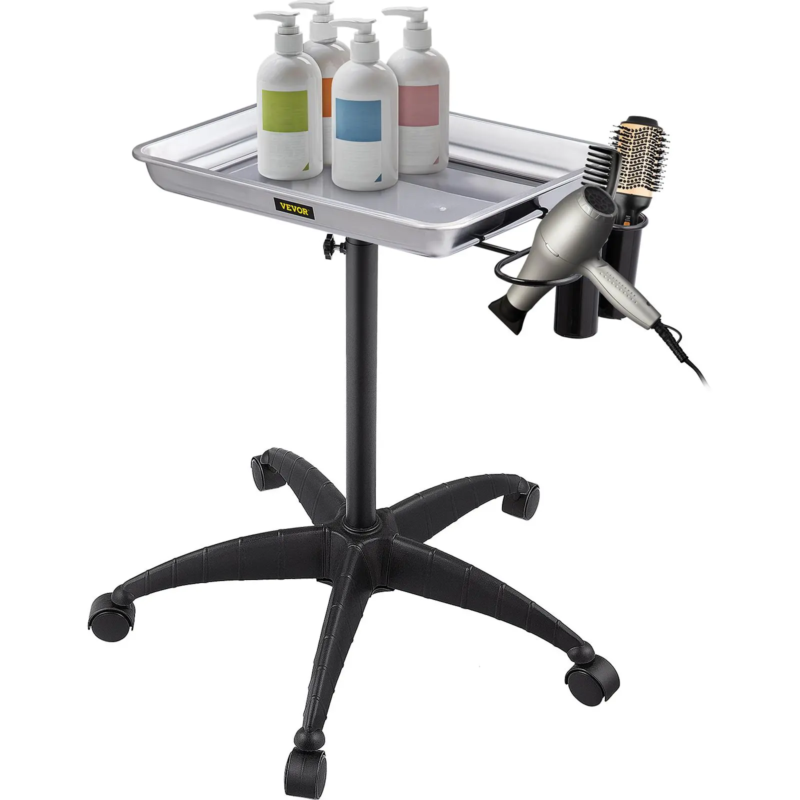 【DealsForYouDays】VEVOR Mayo Stand Medical Tray Height Adjustable Stainless Steel Salon Tray Easy Assemble Tattoo Cart Lab Tray with 2 Cups & 1 Metal Ring for SPA Clinic Personal Care Lab Hospital DentistrySilver