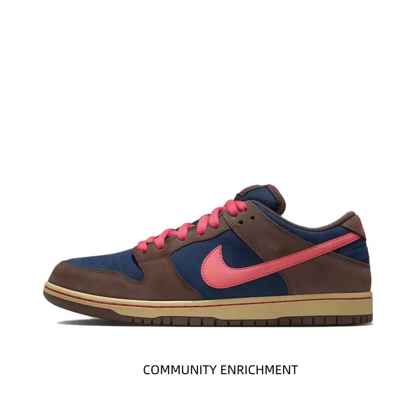 Warm-Toned Brown Navy Low-Top Casual Sneakers, Pop Of Pink Accent Stripe, Gum Rubber Sole Ideal For Fall And Winter Daily Outfits