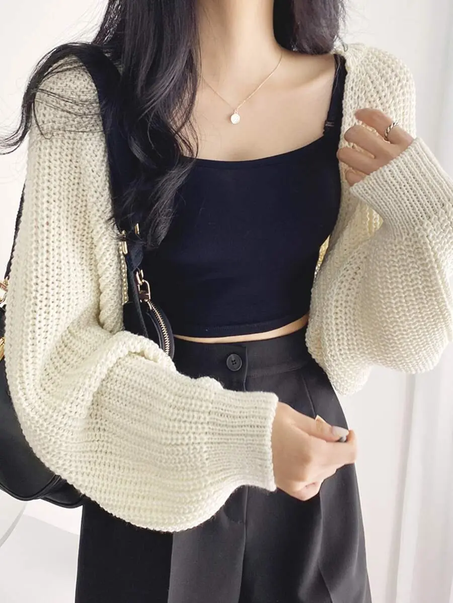 LUNA LAYER Womens Ribbed Knit Batwing Sleeve Crop Cardigan Casual Sweater