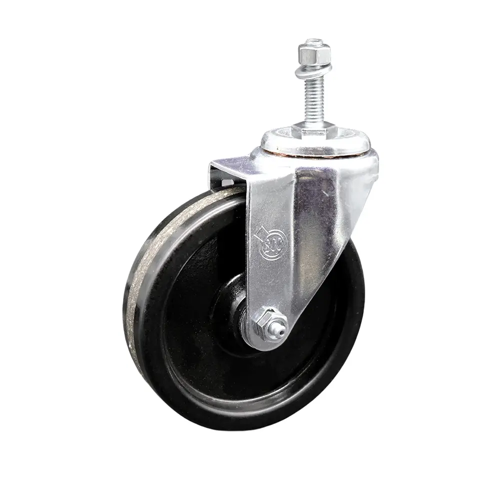 Service Caster SCC-TS20S514-PHS-381615 Industrial Phenolic Swivel Threaded Stem Caster, 5x1.25 in. Wheel, 0.38 in. Stem, Ball Bearing, 300 lbs Load Capacity, High Impact Resistance, Floor Protection, 5" H X 5" W X 5" L, Bolt Hole for Carts, Shop Projects