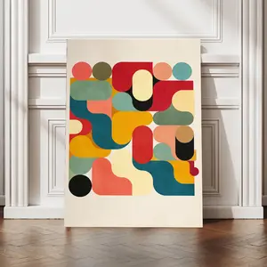 Mid Century Modern Geometric Canvas Wall Art Colorful Abstract Boho Aesthetic Living Room Decor Poster