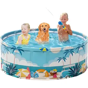 Foldable 63'' Hard Plastic Anti-Slip Collapsible Portable Swimming Pool for Kids Dogs, Kiddie Pet Bathtub for Indoor Outdoor Backyard