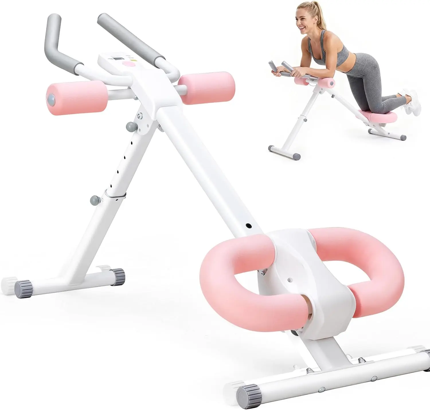 Ab Core Trainer Ab Workout Gym Machine - Adjustable, Foldable Home Fitness Equipment with Knee Protection, LCD Monitor, Device Holder, 400 LBS Capacity, 2 Incline Angles, 5 Height Settings