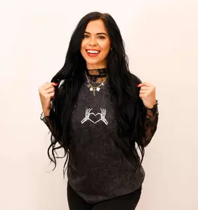 Heart Skeleton Acid Wash Halloween Loose Fitting Women's Tshirt for Autumn Casual Wear Cotton Fashion