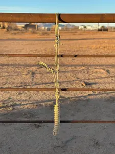 Beige Easy Hook Rope Halter with 10' Lead Rope - Adjustable Off Side - Hand Tied in USA - Standard Horse Size