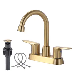 Gold Bathroom Faucet 3 Hole: Bathroom Faucets with Pop-up Drain Assembly and Supply 2 Hoses - 4 Inch Centerset Bathroom Faucet Gold for Vanity RV Tap