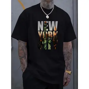 [Cotton T-Shirt] 100% Cotton Men'S New York City Graphic T-Shirt| Casual Summer Tee With NYC Print, Short Sleeve, Round Neck, Machine Washable, Summer Casual Wear| Urban Style Tee, Knitted Fabric