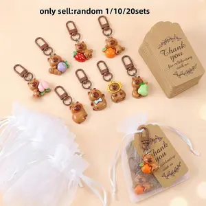Cute Water Buffalo Keychain Set, Adorable Animal Theme Party Gift, Includes Thank You Tag and Organza Bag, Perfect for Baby and Birthday Parties
