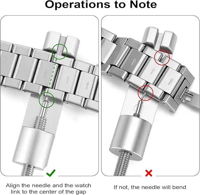 Solid Watch Link Removal Kit, Tools to Adjust and Remove Bracelets，Watch Strap Size Adjuster, Watch Band Adjustment Tool Kit with 6 Extra Pins and 1 Hammer