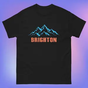 100% Cotton Tee Vintage Brighton Utah Mountain Retro Lines Ski Souvenir T-Shirt Men's classic tee Breathable T-Shirt with Look