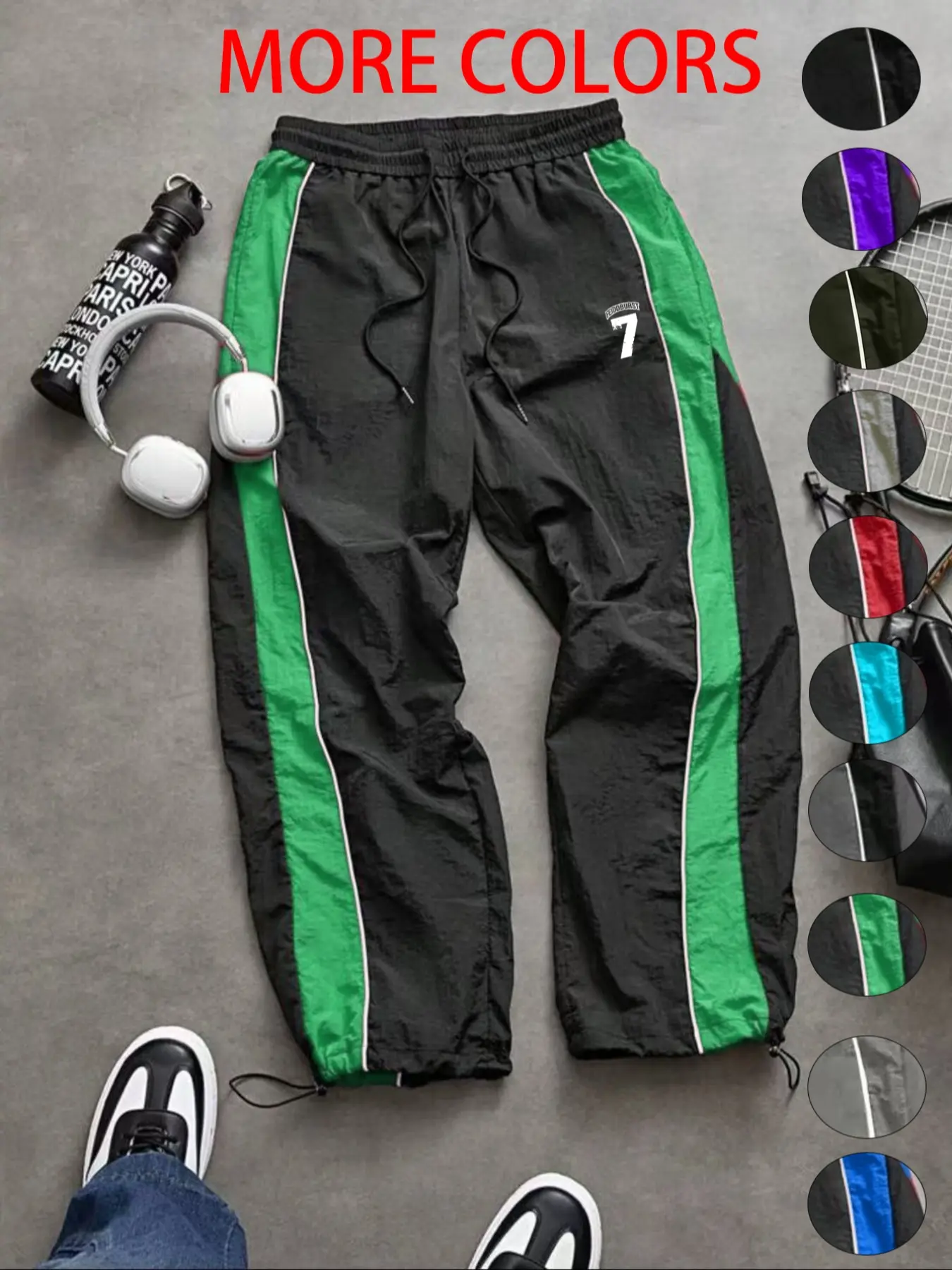 New Men's Casual Sportswear Pants, Loose Fit, Elastic Cuff, Fashion Letter Print, Lightweight Fabric, Perfect for Daily Wear, Casual Sporty Pants