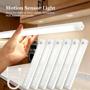 USB Rechargeable LED Under Cabinet Night Light, Magnetic Wireless with Motion Sensor, Warm White Closet Lighting For Stairs & Bedside Wardrobe Hallway Shelf Bedroom and Kitchen Table, Decor Home, Gift,Festival and Valentine's Christmas