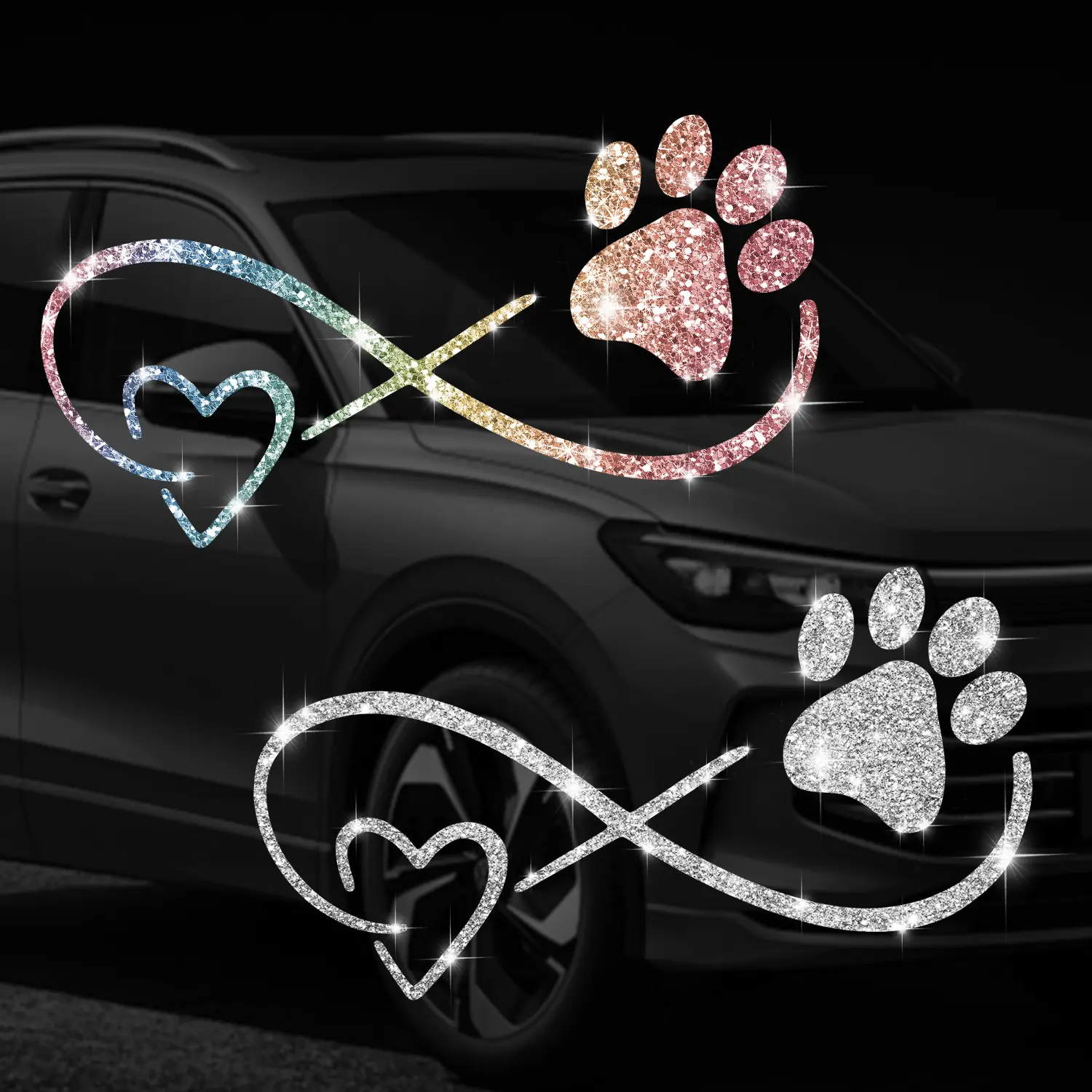 Shiny Cross Heart Claw Print Car Sticker, Car Decals, Car Decoration, Self-Adhesive No Residue Easy Installation, Suitable for Cars Trucks Motorcycles Glass Windows Laptops