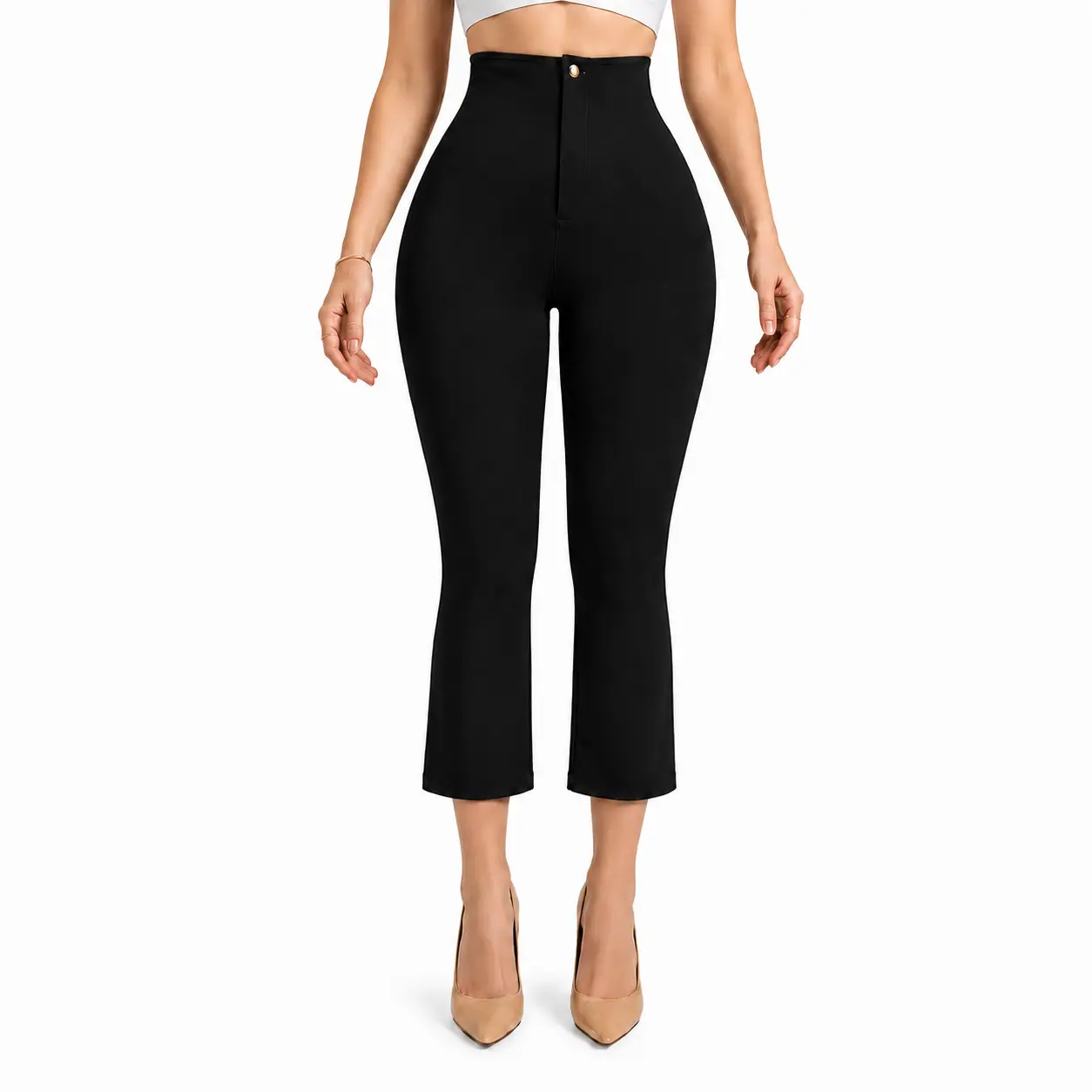 ChicCurve Women's High Waisted Flared Capri Leggings – Slim Fit Bootcut 7/8 Length, Tummy Control Stretchy Pants for Yoga, Workout & Casual Wear