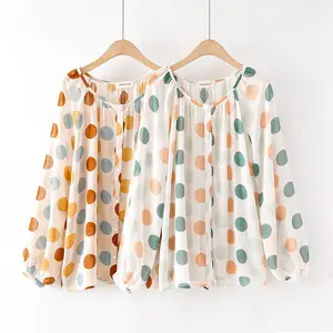 V-neck loose polka dot chiffon shirt