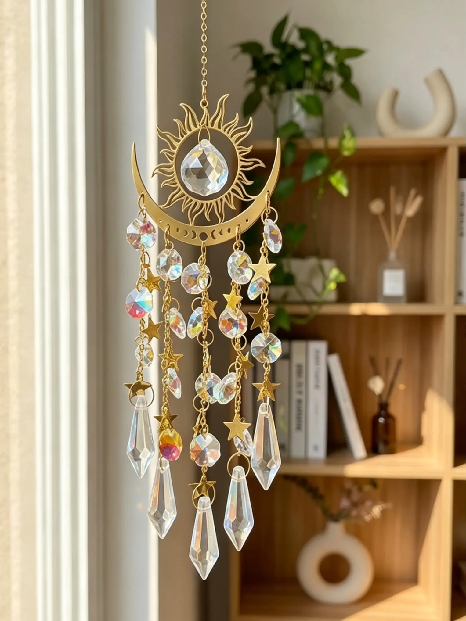 Bohemian Celestial Hanging Suncatcher, Multi Star Dangle Window Ornament, Gift For Room Decor