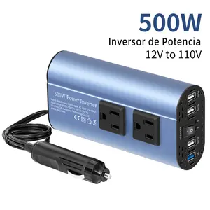 Modified Sine Wave Car Power Inverter Charger, 500W/200W, Multifunctional DC 12V to AC 110V Peak 500W Vehicle Inverter with USB Charger, for RVs and Travel, US Plug
