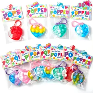 30 Packs Valentine’s Day Gift Cards with Heart Pop Bubble Keychain, Mini Pop Squeeze Toys, Stress Relief Fidget Toys for Kids Valentine's Party Favors, Classroom Exchange and Game Prizes Valentine's Day Gifts for Kids