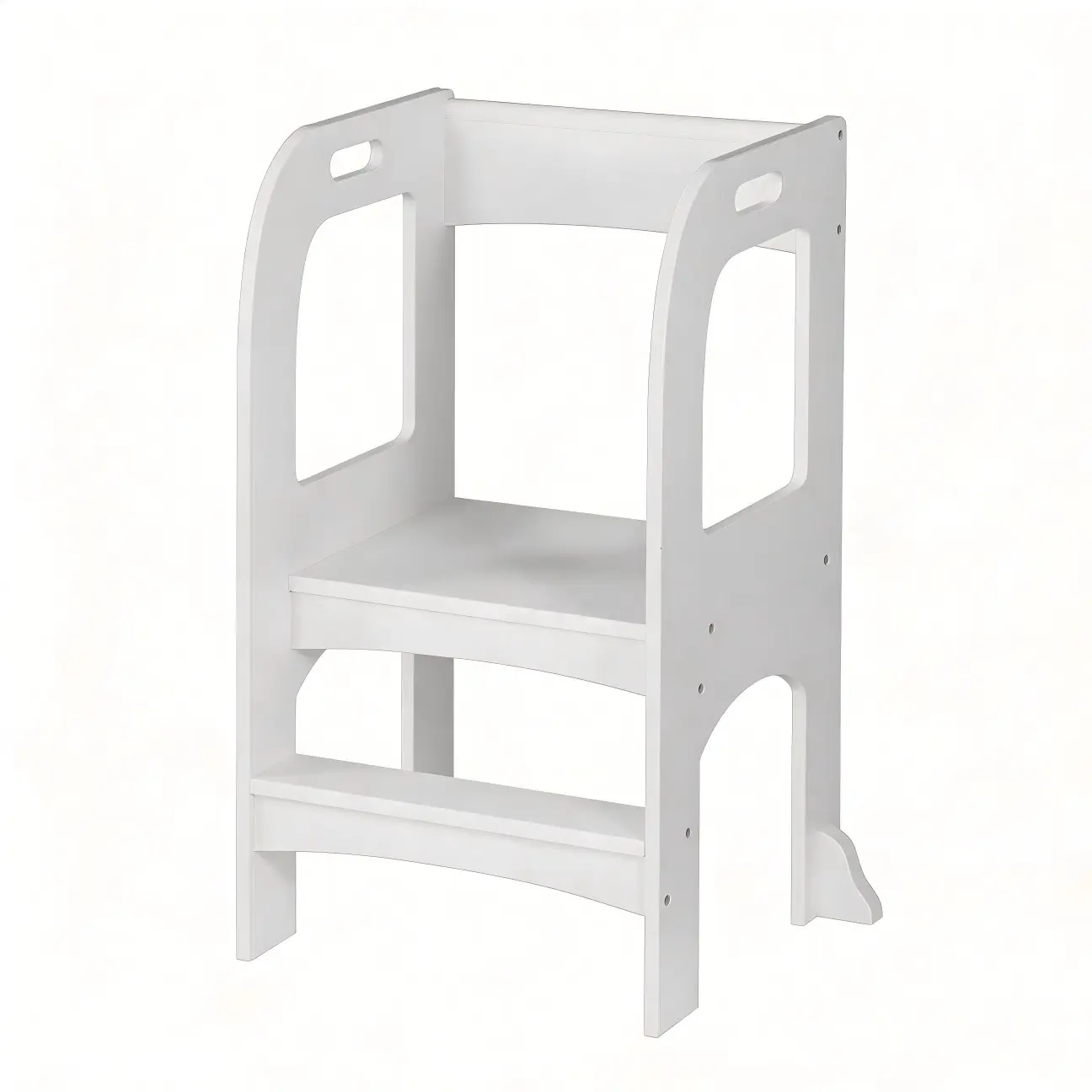 Toddler Kitchen Helper Step Stool with Safety Rail and Handle Cutouts, Easy-to-Assemble Montessori Learning Tower, CPC Certified Standing Stool for Counter and Bathroom Sink, Elevates to Counter Height