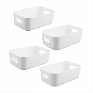 White Storage Boxes, Set of 4 – Storage Baskets & Organizer Boxes, Small Plastic Storage Boxes, Stackable Organizers for Kitchen, Wardrobe & Bathroom (20 x 14 x 7 cm)