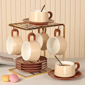 Niche Retro High-End Coffee Cup Set Creative Exquisite Ceramic and Saucer High-Value Latte Afternoon Tea LED Inflatable Christmas Reindeer Santa