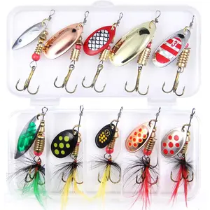 10/30pcs Fishing Lure Spinnerbait with Feathered Treble Hooks Rooster Tail Fishing Lures Spoon Lures for Bass Salmon Trout Spinner Baits with Tackle Box