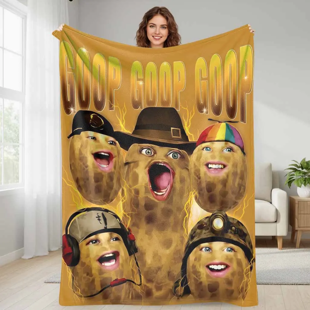 Goop Theme Flannel Blanket, Cartoon Peanut Character Print, Wrinkle Resistant, Breathable, Durable, Soft Warm Lightweight Cozy, 50*60inch (Medium Throw Size for Teen), 60*80inch (Large Size for Adults), Home Decor for Sofa Bed, Ideal Gift for Movie Night,