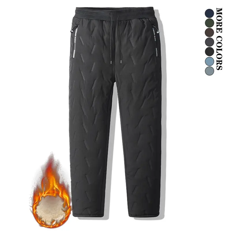 Men’s Fleece-Lined Winter Warm Windproof Casual Pants - Thick, Elastic Waistband with Drawstring, Versatile Straight-Leg Bottoms for Outdoor Activities, Cold Weather Wear