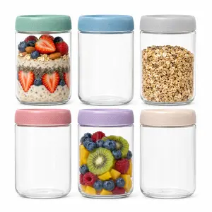 AISOON 6 Pack 16 oz Glass Overnight Oats Containers with Lids, Airtight Wide Mouth Mason Jars, Glass Food Storage Jars for Yogurt, Salad, Snacks, Cereal, Spice, Sugar and Meal Prep