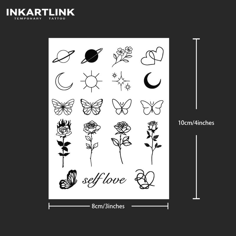 INKARTLINK Tattoo Tech, 2 Sheets Semi-Permanent Temporary Tattoos,Self Love Tattoo, Adult Art Design,Lasts 1-2 Weeks, Waterproof, Realistic Look, No Adhesive, No Reflection,For Man And Woman,Ideal for Swimming, Party
