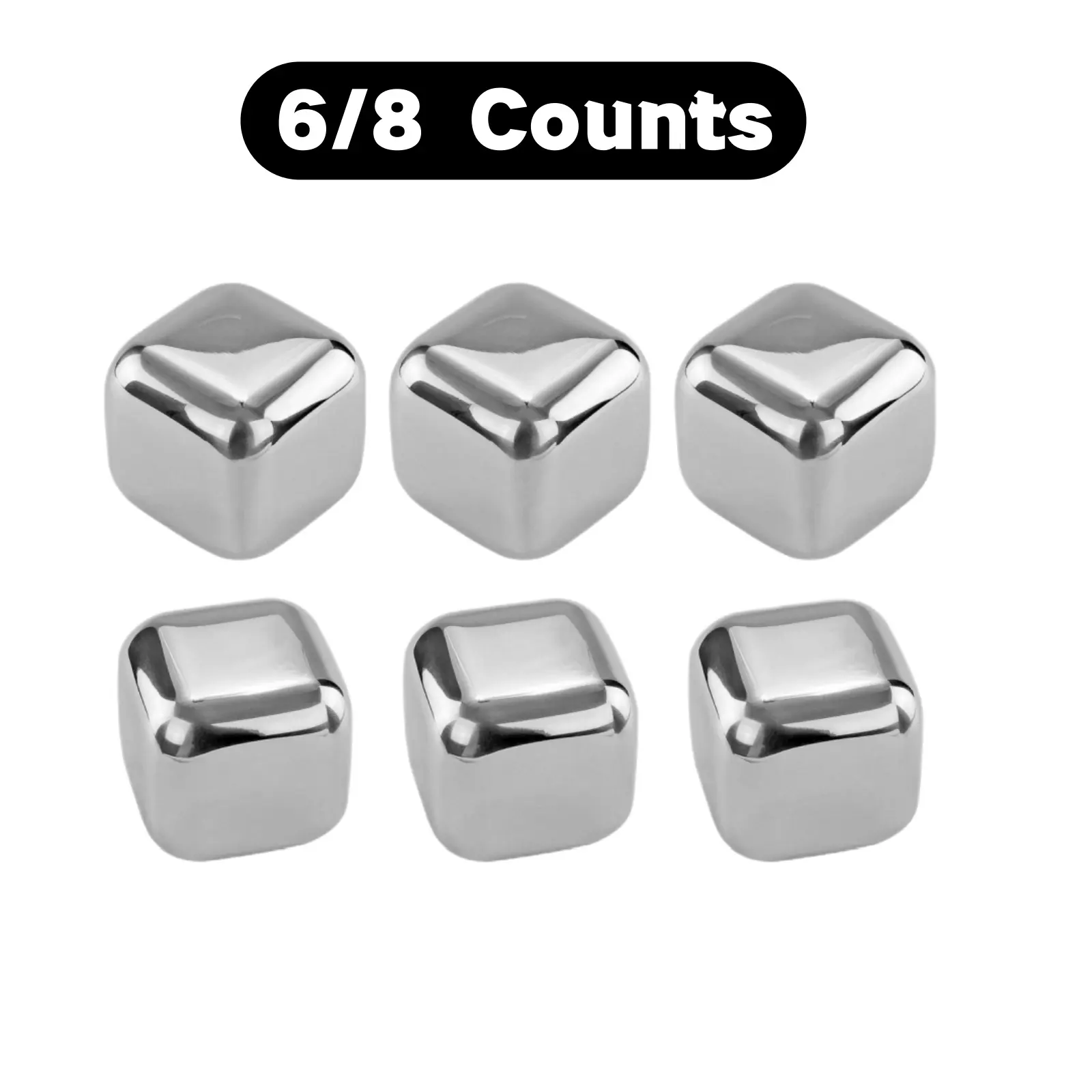 Stainless Steel Reusable Cooling Ice Cubes - Set of 6/8 for Whiskey, Wine, Party Use Beverages