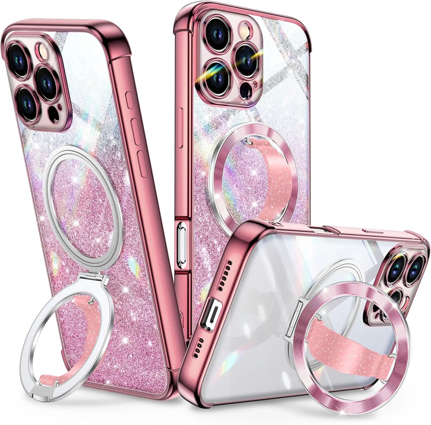 XYZ Phone Case - Accessories for iPhone and Samsung, Soft Silicone Feel, O-Ring Stand, Wireless MagSafe Compatible, Sparkly Sequin Design for Women