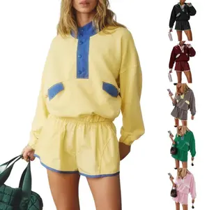 JovenPara Women's Two Piece Short Sets Summer Lounge Sweatsuits Long Sleeve Outfits Travel Tracksuit with Pocket