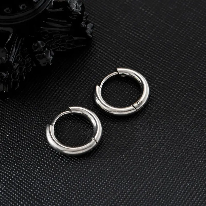 Minimalist Solid Color Stainless Steel Hoop Earrings (2pcs), Fashionable Jewelry for Men, Casual Jewelry for Party, Daily Clothing Decor, Trendy All-match & Exquisite Jewelry for Birthday Gift, Fashion Accessory, High Quality Earrings, Earrings Hoops