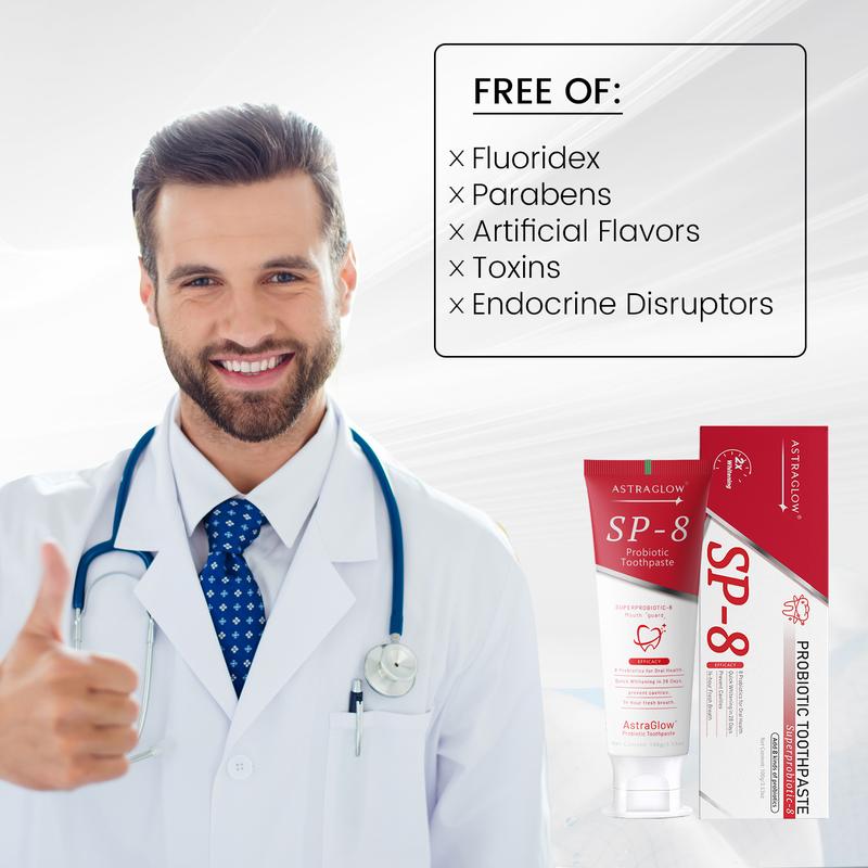 AstraGlow SP-8 Toothpaste  - Fluoride Free for Stain Lightening & Oral Health - Refreshing Fresh Breath Formula