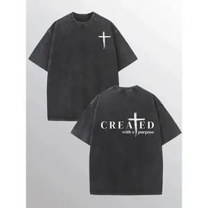 1pc, 230G Double-Sided Water Wash, Created with A Purpose Travel Sports, Washed Printed T-Shirt 230G, High-Quality Batik Cotton Retro Fashion Brand T-Shirt, A Certain Thickness Suitable for Summer T-Shirts, Holiday Gifts. Graphic Tee