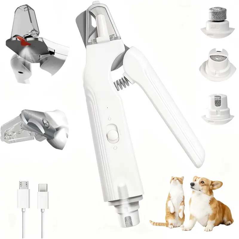 2-in-1 Pet Paw Trimmer & Nail Grinder for Dogs & Cats - Stainless Steel, Ambidextrous Handle, Lightweight, 2H Rechargeable USB, 2 LED Lights, Anti-Splash Storage, Low Noise Claw Care Grooming Tool for Small/Medium/Large Pets