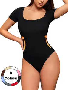 Women's Solid Color Open Crotch Design Shapewear Bodysuit, Casual Tummy Control Shaper for Daily Wear, Women's Shapewear for All Seasons, Compression, High Compression Shapewear
