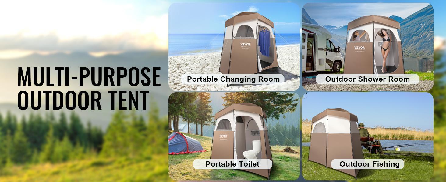 VEVOR Camping Shower Tent, TikTokShopBlackFriday, 83" x 42" x 83" 2 Rooms Oversize Outdoor Portable Shelter, Privacy Tent with Detachable Top, Pockets, Hanging Rope and Clothesline, for Dressing, Changing, Toilet, Bathroom