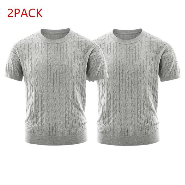 2PACK Men's Cable Knit Tees  Trendy Textured Short Sleeve Shirts, Soft Comfy Casual Crew Neck Tops, Essential Streetwear