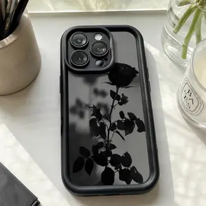 A Minimalist Dark-Themed Black Rose Phone case,Phone Case Suitable for IPhone11/12/13/14/15/16/17 Pro Promax Air Plus,Shockproof Silicone TPU Bumper Drop Protection Soft Cover
