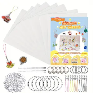 Shrink Plastic Sheet DIY Kit, Includes Heat Shrink Paper & Keychain Craft Supplies, Perfect for Kids Christmas Halloween Thanksgiving Gifts, Keychain for Bags