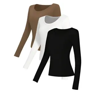 Women's Crewneck & Turtleneck Crop Tops 3 Pack - Long Sleeve Slim Fit, Y2K Basic Korean Style, Versatile Layering Shirts for Everyday Casual